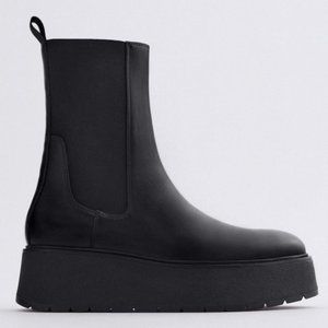 Zara black leather platform booties